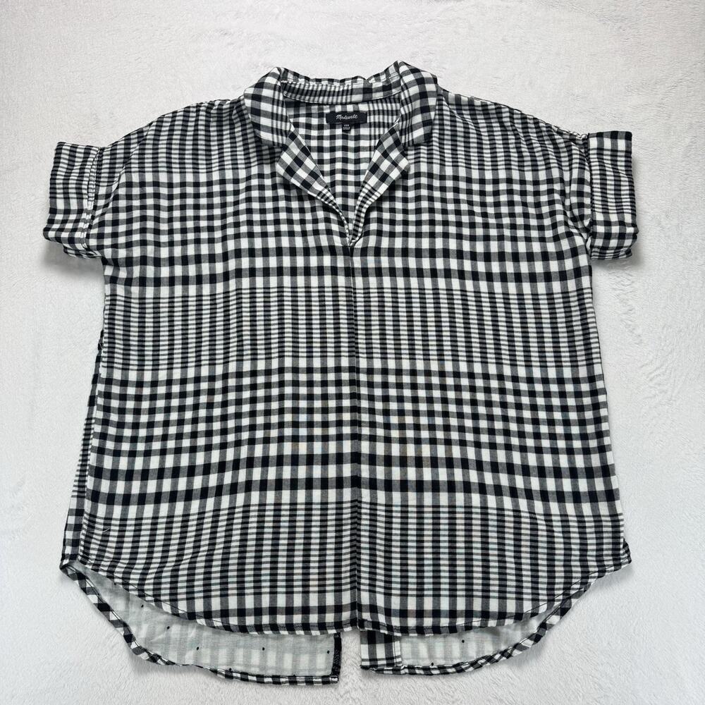 Madewell Women's Double-Faced Hayden‎ Collar Popover Top VBlack and White Sz XXS